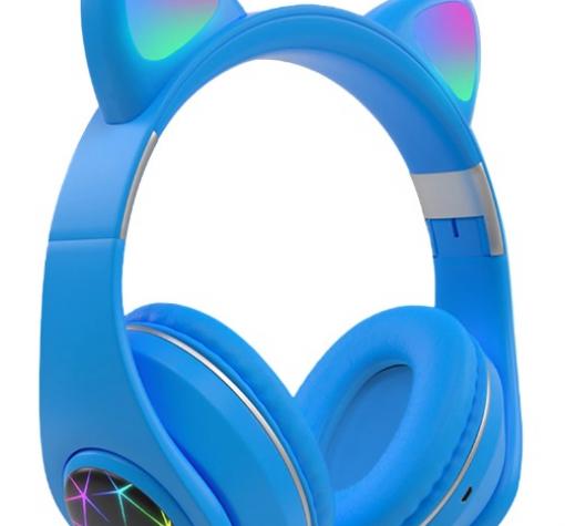 Стерео LED слушалки Bluetooth Cat Ear / Wireless Headphones / безжични LED слушалки Cat Ear M2 - сини