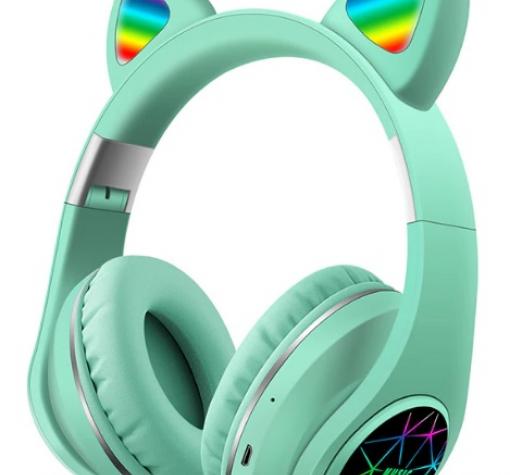 Стерео LED слушалки Bluetooth Cat Ear / Wireless Headphones / безжични LED слушалки Cat Ear M2 - зелени