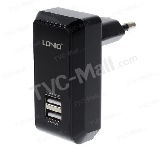 Универсално двойно USB зарядно LDNIO / 100 - 240V 5V / 2.1A черно - Samsung S4, Samsung S5, Sony Xperia, HTC , Nokia , LG , iPhone, Huawei, ZTE