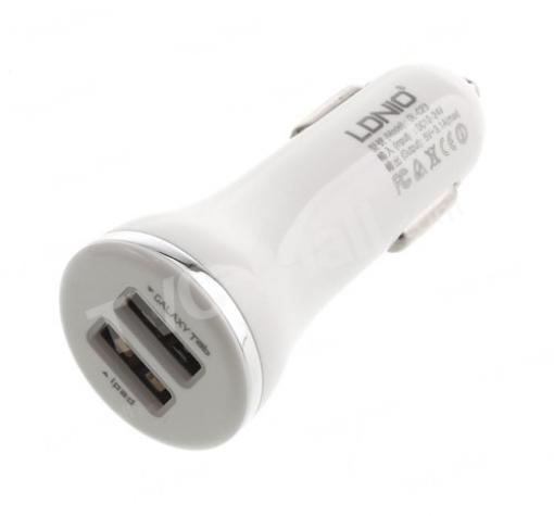 Зарядно за кола LDNIO / DC 12V -24V / с два USB порта 5V / 3.1A бяло - Samsung S4, Samsung S5, Sony Xperia, HTC , Nokia , LG , iPhone, Huawei, ZTE