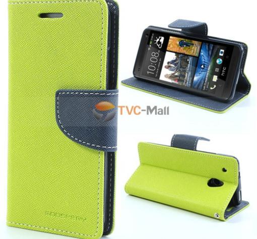 Луксозен кожен калъф Flip тефтер със стойка GOOSPERY за HTC One Mini M4 - зелено и черно