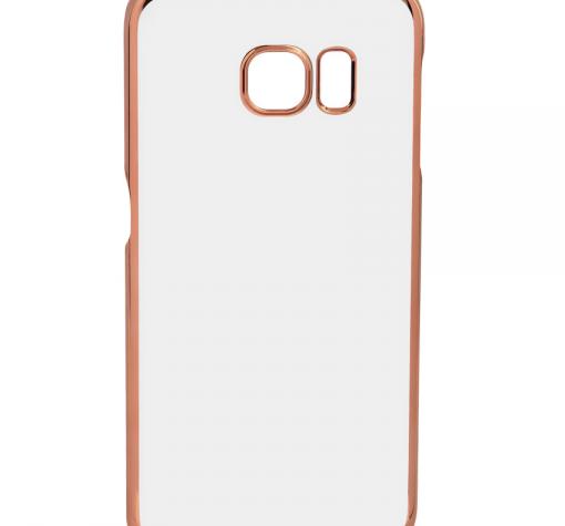 Луксозен силиконов калъф / гръб / TPU MEEPHONG за Samsung S7 Edge G935 / S7 Edge - прозрачен / розов кант