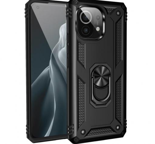Силиконов гръб Spigen със стойка и магнитно захващане за Xiaomi Mi 11 Lite – черен