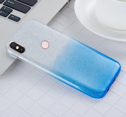 Силиконов калъф / гръб / TPU за Xiaomi Mi A2 / Mi 6X - преливащ / сребристо и синьо / брокат