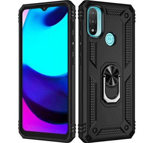 Силиконов гръб TPU кейс Hybrid Magnetic Finger Ring Car Holder за Motorola Moto E30 - черен