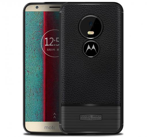 Луксозен силиконов калъф / гръб / TPU за Motorola Moto E5 - черен / имитиращ кожа / Rugged Armor