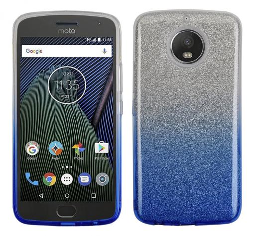 Силиконов калъф / гръб / TPU за Moto G5S+ / Moto G5S Plus - преливащ / сребристо и синьо / брокат