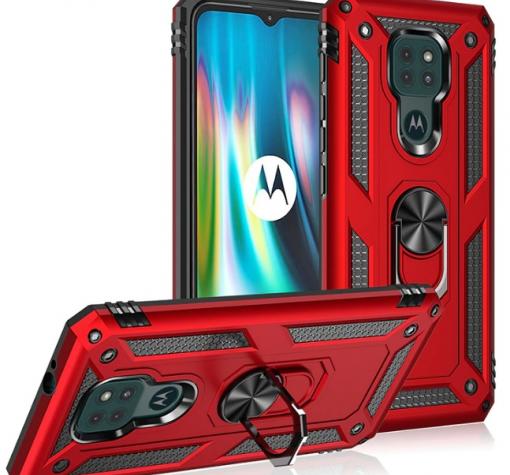 Силиконов гръб TPU Hybrid Magnetic Finger Ring Car Holder за Motorola Moto G9 Play - червен