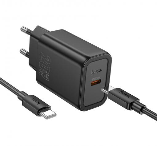Зарядно устройство HOCO N60 220V 20W / Type C to Type C - черен