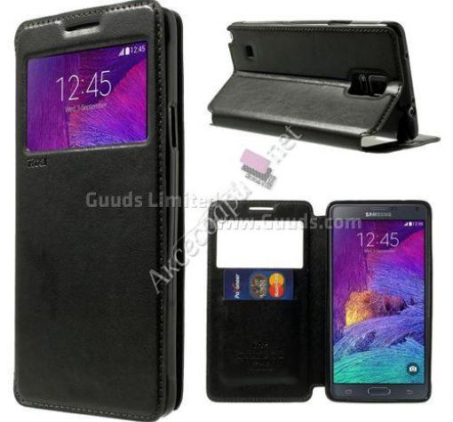 Кожен калъф Flip тефтер S-View със стойка за Samsung S6 Edge G925 - Flexi / черен