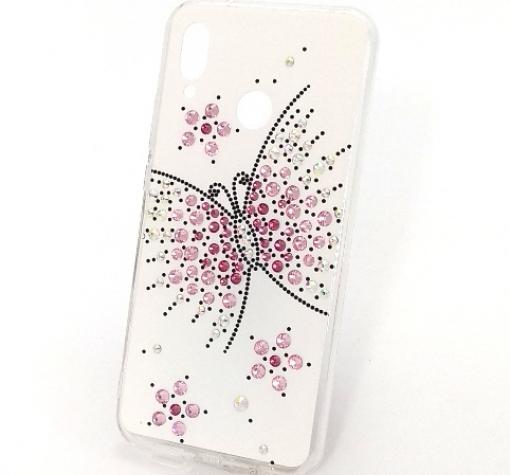 Луксозен силиконов калъф / гръб / с камъни за Huawei P20 Lite - бял / Grand Butterfly