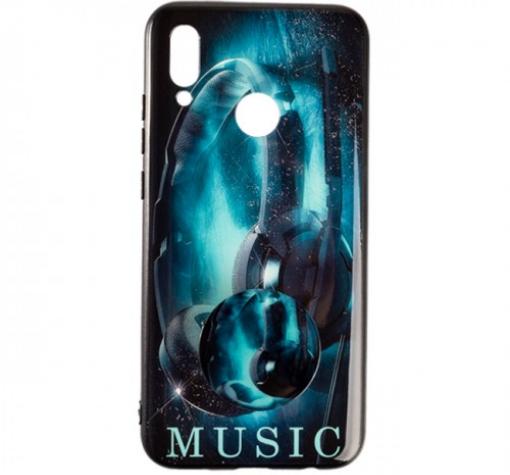 Луксозен силиконов калъф / гръб / TPU с Popsocket за Huawei P20 Lite - Music / синьо и черно