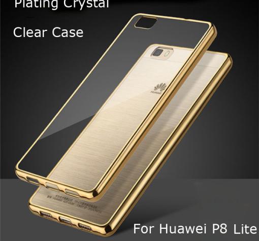 Луксозен твърд гръб за Huawei Ascend P8 Lite / Huawei P8 Lite - прозрачен / златист кант
