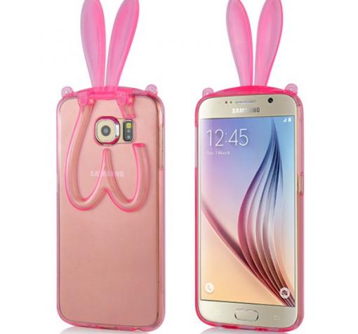 Силиконов калъф / гръб / TPU 3D Rabbit за Samsung S6 Edge G925 - розов