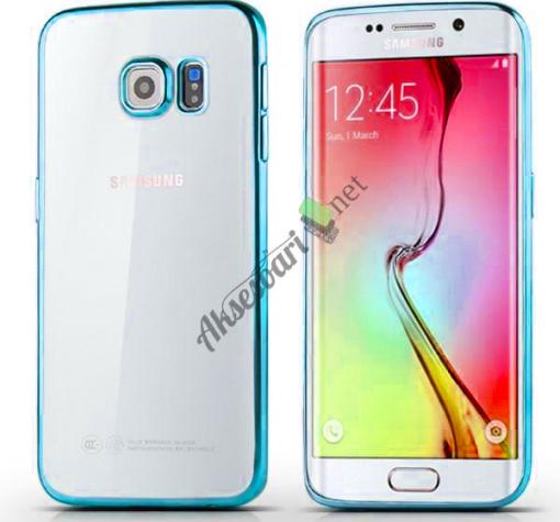 Луксозен силиконов калъф / гръб / TPU за Samsung S6 Edge G925 - прозрачен / синьо зелен кант