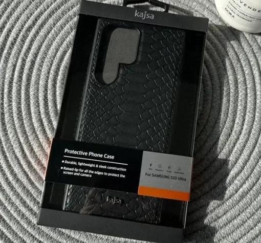 Луксозен кожен гръб Kajsa за Samsung S23 Ultra - кроко черен