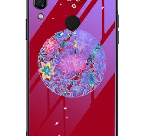 Луксозен стъклен твърд гръб за Huawei P Smart Z / Y9 Prime 2019 - червен / цветен кръг