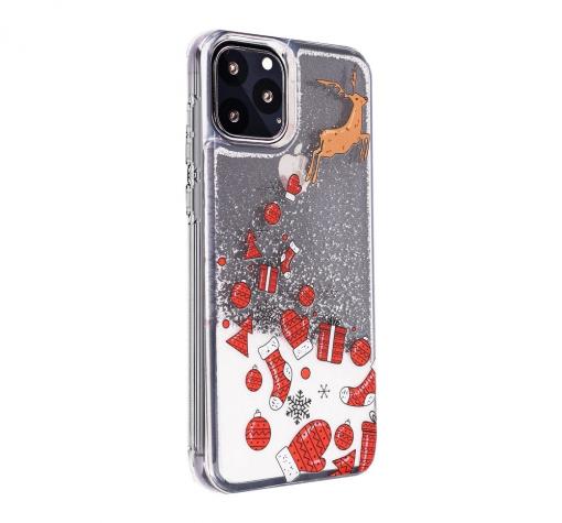 Луксозен твърд гръб 3D Winter Water Case за Samsung S10 Plus - прозрачен / течен гръб с бял брокат / Gifts