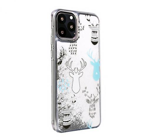 Луксозен твърд гръб 3D Winter Water Case за Samsung Note 10 Plus N975 - прозрачен / течен гръб с бял брокат / Reindeers