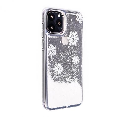 Луксозен твърд гръб 3D Winter Water Case за Samsung S9 G960 - прозрачен / течен гръб с бял брокат / Snowflakes