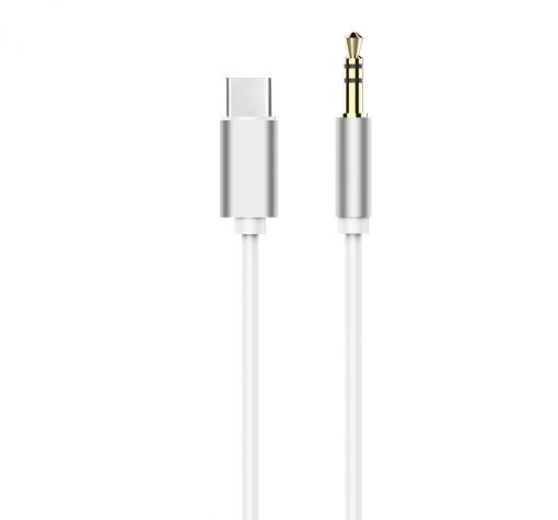 Аудио преходник 3.5mm към Type-C / Audio adapter 3.5mm to Type-C - бял със сребристо
