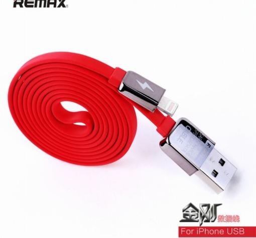 USB кабел REMAX за Apple iPhone 5 / iPhone 5S / iPhone 6 / iPhone 6 plus / iPod Touch 5 / iPhone 5C / iPod Nano 7 - червен / плосък