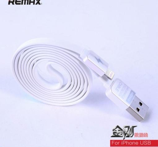 USB кабел REMAX за Apple iPhone 5 / iPhone 5S / iPhone 6 / iPhone 6 plus / iPod Touch 5 / iPhone 5C / iPod Nano 7 - бял / плосък