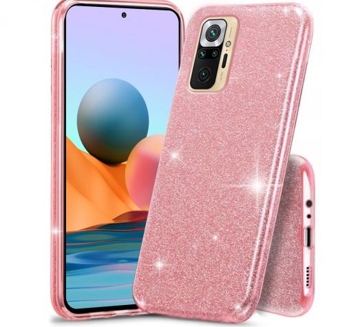 Силиконов калъф / гръб / TPU за Xiaomi Redmi Note 10 / Note 10S - розов / брокат