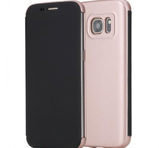 Луксозен кожен калъф тефтер ROCK DR.V Series за Samsung S7 G930 - черен / златен