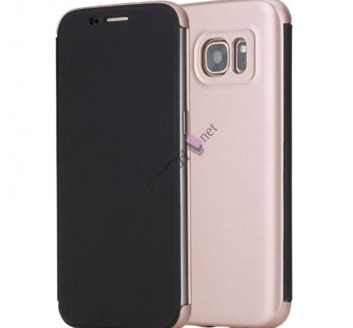 Луксозен кожен калъф тефтер ROCK DR.V Series за Samsung S7 Edge G935 - черен / златен