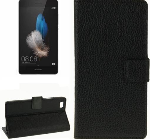 Кожен калъф Flip тефтер със стойка за Huawei Ascend P8 Lite / Huawei P8 Lite - черен