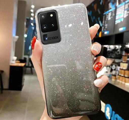 Силиконов калъф / гръб / TPU за Samsung S21 - преливащ / сребристо и черно / брокат