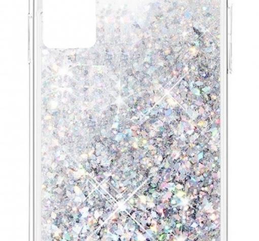 Луксозен твърд гръб 3D Water Case за Samsung S21 - прозрачен / течен гръб с брокат / сребрист