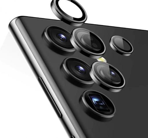 Стъклен протектор с метални рингове за задна камера за Samsung S25 - черен
