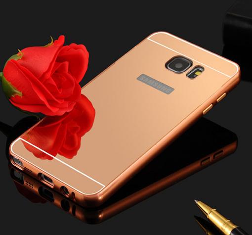 Луксозен алуминиев бъмпер с твърд гръб за Samsung S7 G930 - огледален / Rose Gold
