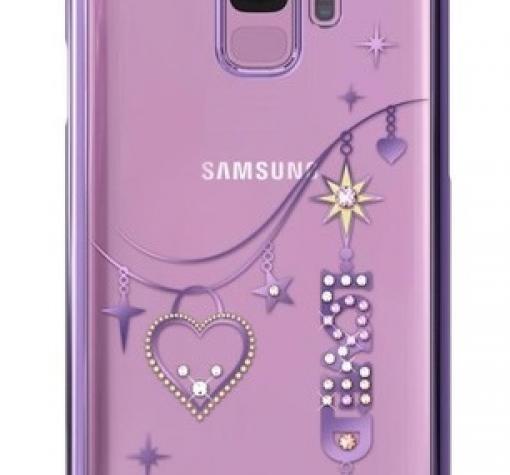 Луксозен твърд гръб KINGXBAR Swarovski Diamond за Samsung S9 G960 - прозрачен с лилав кант / Love