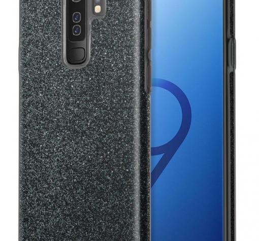 Силиконов калъф / гръб / TPU за Samsung S9 Plus G965 - черен / брокат