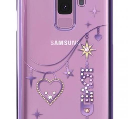 Луксозен твърд гръб KINGXBAR Swarovski Diamond за Samsung S9 Plus G965 - прозрачен с лилав кант / Love