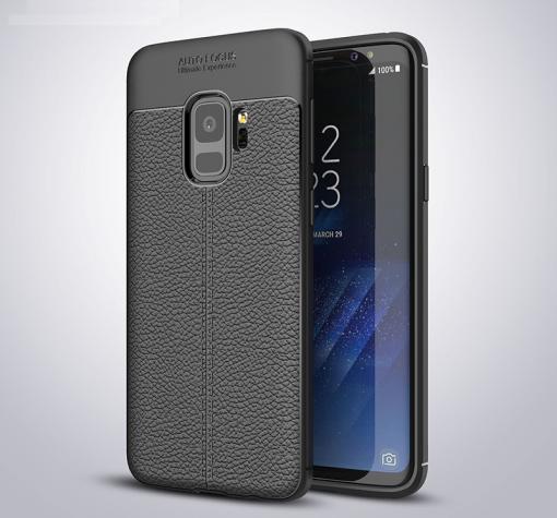 Луксозен силиконов калъф / гръб / TPU за Samsung J6 2018 - черен / имитиращ кожа