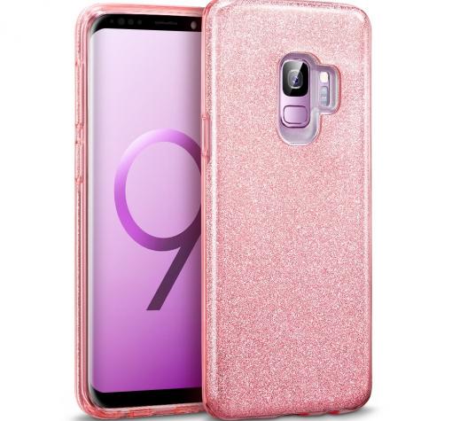 Силиконов калъф / гръб / TPU за Samsung S9 G960 - розов / брокат