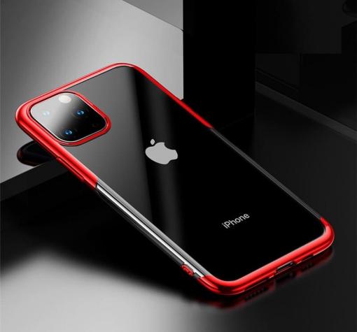Луксозен силиконов калъф / гръб / TPU Baseus Shining Case за Apple iPhone 11 Pro 5.8'' - прозрачен / червен кант