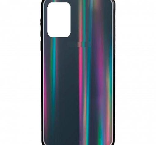 Луксозен стъклен твърд гръб / кейс / Aurora за Samsung A12 - преливащ / черен