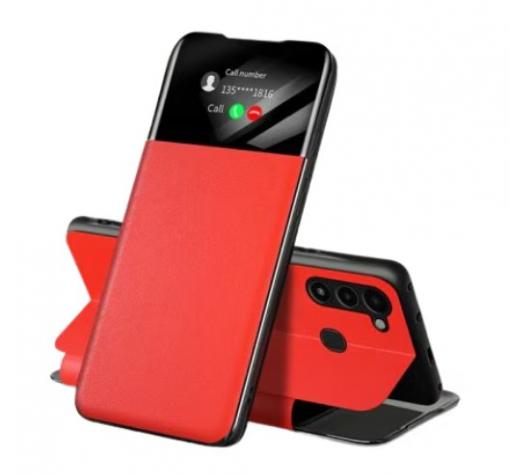 Луксозен кожен калъф Smart View Cover за Samsung A03 - червен