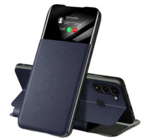 Луксозен кожен калъф Smart View Cover за Samsung A03 - тъмносин