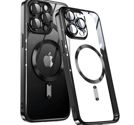 Силиконов калъф / гръб / Color Case със безжично зареждане MagSafe кейс за iPhone 17 Pro Max - прозрачен кейс с защита на камерата / черен
