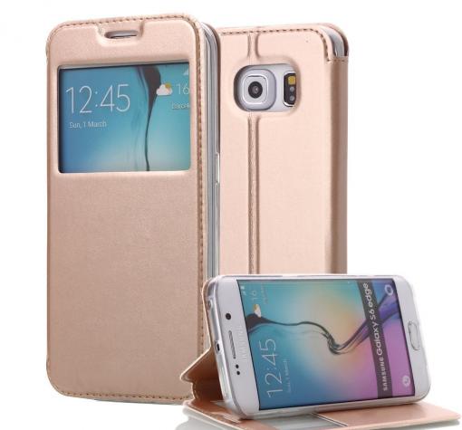 Луксозен калъф Flip тефтер S-View със стойка KALAIDENG Sun Series за Samsung S7 Edge G935 / Samsung S7 Edge - златист