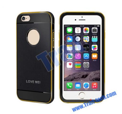 Метален бъмпер / Bumper / със силиконов гръб от две части Love Mei за Apple iPhone 6 / 6S - черен и призрачен