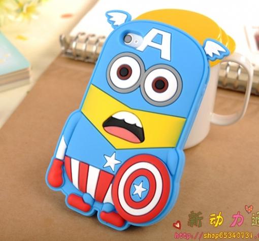 Силиконов калъф / гръб / TPU 3D за Apple iPhone 6 / 6S - син / Minion Captain America