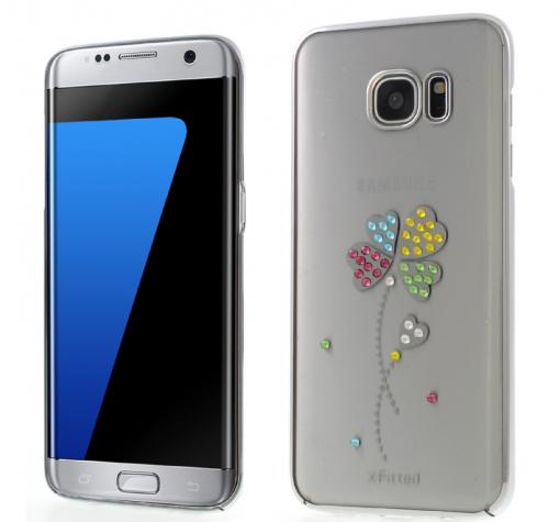 Луксозен твърд гръб X-FITTED Swarovski Diamond за Samsung S7 Edge G935 - прозрачен със сребрист кант / Crystal Lucky Clover
