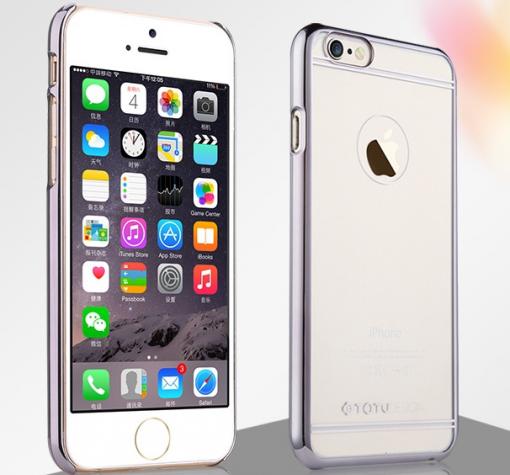 Луксозен твърд гръб TOTU Desing Simple Series за Apple iPhone 6 / iPhone 6S - прозрачен / тъмно сив кант